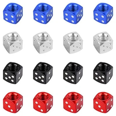Image of Tyre Valve Caps Dice 16Pcs Metal French Cap Aluminum Alloy Car Wheel Multi color Dust for Trucks, Motorbike, Bicycle, Black, White, Red, Blue