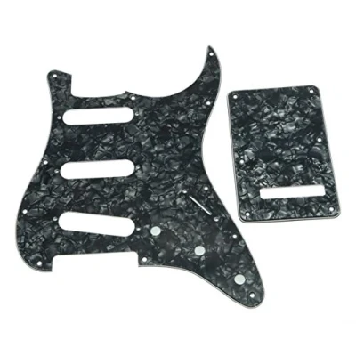 Image of KAISH 11 Hole ST/Strat Style Pickguard SSS Pick Guard with ST Back Plate Tremolo Trem Cover for USA/Mexico Stratocaster/Strat Black Pearl