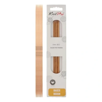Image of KnitPro Basix Birch: Knitting Pins: Sets of 5. Double Ended: 20cm x 3.00mm, Birchwood, Multi Colour, 3mm