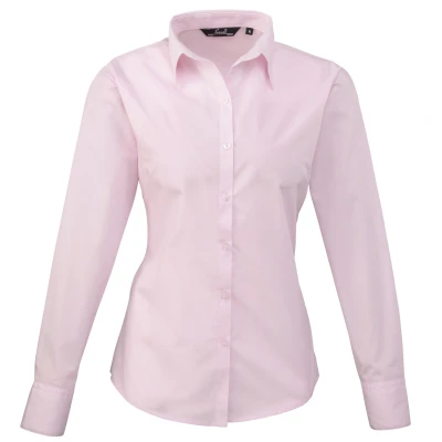 Image of Premier Womens/Ladies Poplin Long Sleeved Blouse (Pink) Size 10 UK