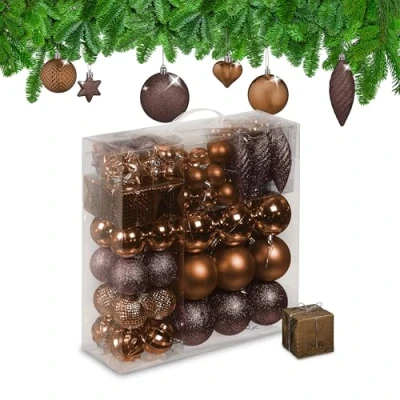 Image of Christmas Bauble Set of 110, Glittery, Matt &amp; Shiny Ornaments, Plastic Xmas Tree Balls, HxD: 9 x 8 cm, Relaxdays