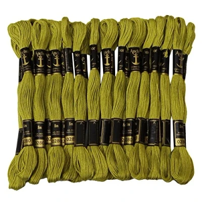 Image of ANCHOR Stranded Cotton Thread Floss Cross Stitch Hand Embroidery Pack of 25 Skeins Olive Green