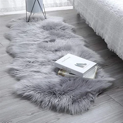 Image of HEQUN Faux Fur Rug, Fluffy Shaggy Rugs,Faux Sheepskin Rugs Floor Carpet for Bedrooms Living Room Kids Rooms Decor (Grey, 60 x 160 cm)