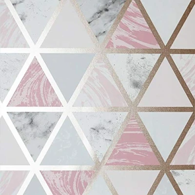 Image of Marble Geo Multicoloured Wallpaper Pink Metallic Triangle Y�L