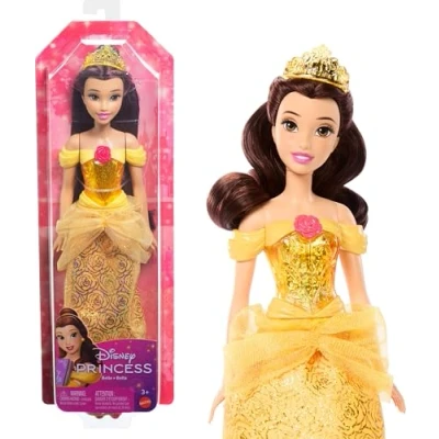 Image of Mattel Disney Princess Dolls, Belle Posable Fashion Doll with Sparkling Clothing and Accessories, Movie Toys, HLW11