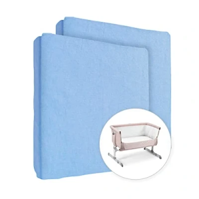Image of 2X Jersey 100% Cotton Fitted Sheet for 83 x 50 cm Baby Co Sleeper Crib Mattress (Blue)