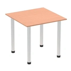 Image of Impulse 800mm Square Table Beech Top Brushed Aluminium Post Leg