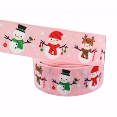 Image of Twinkle Star Baby 25mm Width x 2M Length Christmas Snowman Grosgrain Ribbon (Green)
