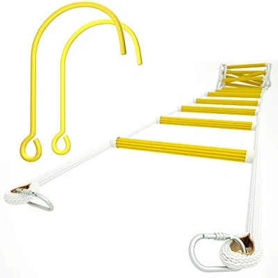 Image of ISOP Fire Escape Rope Ladder 4 m with Snap Carabiners and Window Hooks 2 Storey Houses Safety for Second Floor