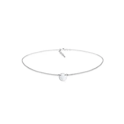 Image of Elli Women&#039;s 925 Sterling Silver Genuine Jewellery Necklaces Pendant Neckwear Basic Circle Geo Plate Matt Choker of Length 36 cm