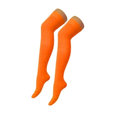 Image of New Womens Over The Knee Long Horizontal Stripe Print Ladies Thigh High Striped Patterned Overknee Socks (Orange)