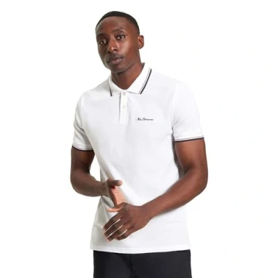 Image of Ben Sherman Men&#039;s Signature Pique Polo T Shirt, 100% Organic Cotton, Regular Fit (White.) M