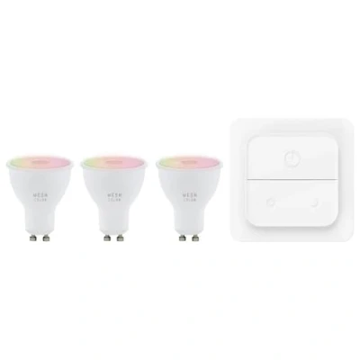 Image of Eglo Connect.z Smart Home LED Light Bulbs, Set of 3 GU10 Lightbulbs with Switch, ZigBee, app and Alexa Voice Control, dimmable, Warm White Cold White, RGB, 345 lumens, 4.9 watts