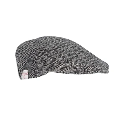 Image of WALKER AND HAWKES Men&#039;s Grey Brown 100% Scottish Harris Tweed Oakmoor Flat Cap Steel Small (57cm)