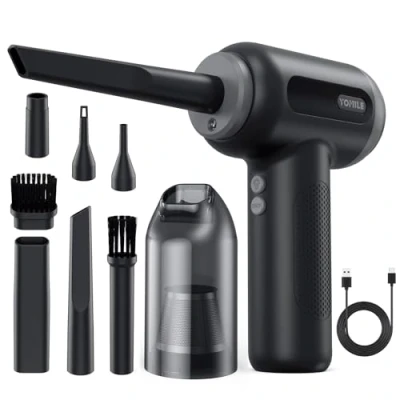 Image of Compressed Air Duster, Yomile 2 in 1 150000RPM Cordless Duster with Mini Car Vacuum, 9000mAh Battery Dust Blower for Keyboard Cleaner,Rechargeable AIC Can Office Computers