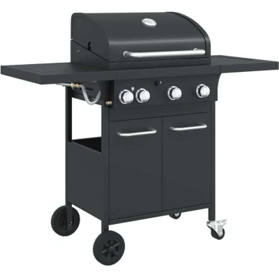 Image of vidaXL Gas BBQ Grill with 4 Burners Black Powder coated Steel