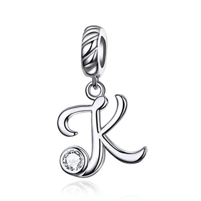 Image of LaMenars Letter Dangle Bead Charms Initial Alphabet A Z 925 Sterling Silver Zirconia fits European Charm Bracelets &amp; Necklaces