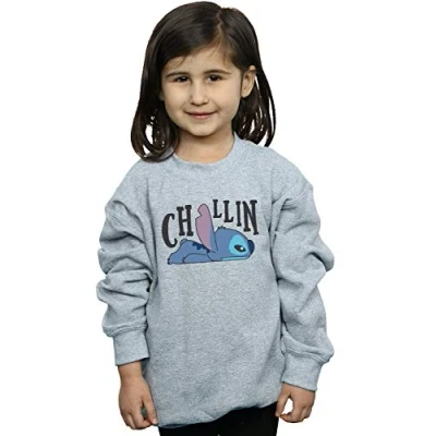 Image of Disney Girls Lilo and Stitch Chillin Sweatshirt Sport Grey 5 6 Years