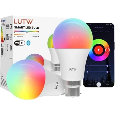 Image of LUTW Smart Light Bulb, B22 Bayonet Led Bulb with Colour Changing Light, Compatible Echo Alexa, Google Home, 9W 940lm RGBCW Bluetooth &amp;WiFi 2.4GHz, Pack of 2 (No Hub Required)