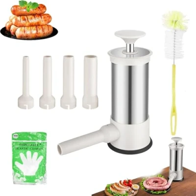 Image of Sausage Stuffer with 4 Different Sizes Stuffing Tubes, Meat Grinder and Stuffer, Manual Stainless Steel Machine (1PCS)