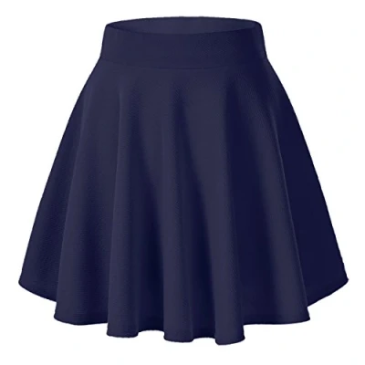 Image of Urban Coco Women&#039;s Basic Solid Versatile Stretchy Flared Casual Mini Skater Skirt (X Large, Navy Blue)