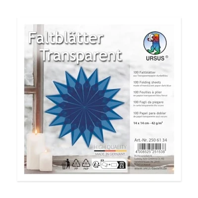 Image of Ursus 2506100 Folding Sheets Made of Dark Blue Transparent Paper, Approx. 14 x cm, 42 g/m², 100 Sheets, for Shimmering Figures, Coloured