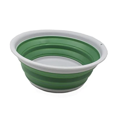 Image of SAMMART 5.5L Collapsible Tub Foldable Dish Portable Washing Basin Space Saving Plastic Washtub (Grey/Dark Sea Green, 1)