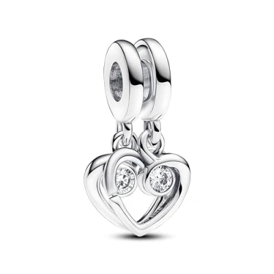 Image of Pandora Moments Hearts sterling silver splittable dangle with clear cubic zirconia