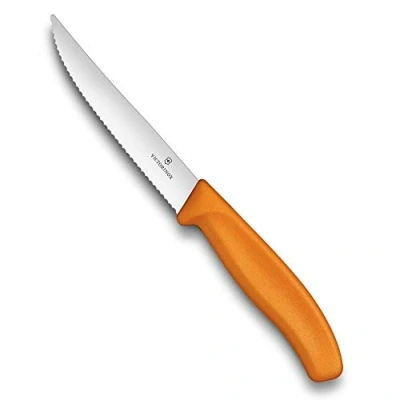 Image of Victorinox Swiss Classic, Steak and Pizza Knife, Extra Sharp Blade, Wavy Edge, 12 cm, Stainless Steel, Orange