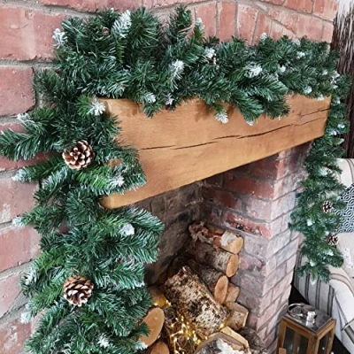Image of Samuel ALEXANDER 270cm x 25cm Snow King Fir christmas Garland with Pine Cones garlands for home Decoration Xmas Staircase, Fireplaces and Wedding Decor
