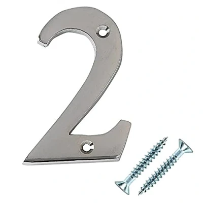 Image of Merriway BH03001 Polished Chrome Screw On House Flat Gate Post Numeral 50 mm (2 Inch) Number 2