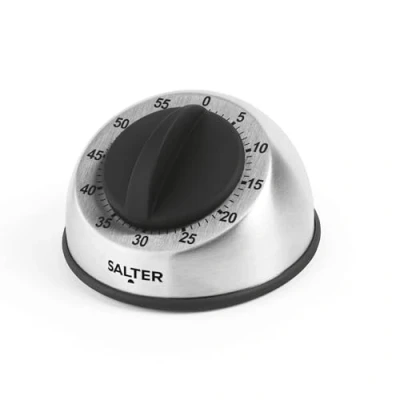 Image of Salter 338 SSBKXR15 Mechanical Kitchen Timer Countdown Egg Timer, 60 Minute, Clockwork Mechanism, Easy Grip Soft Touch Dial, Brushed Stainless Steel, Ideal for Cooking, Baking, Fitness and Studying