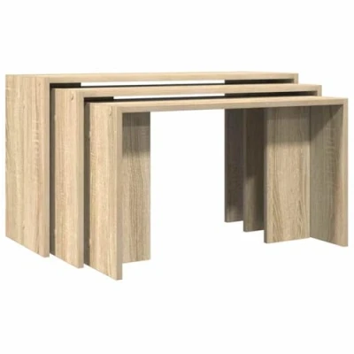 Image of vidaXL nesting tables engineered wood sonoma oak stylish side/end living room furniture space saving, modern design easy assembly multiple configurations