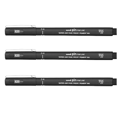 Image of UNI BALL PIN DRAWING PEN FINELINER ULTRA FINE LINE MARKER 0.4mm BLACK Ink [Pack of 3]