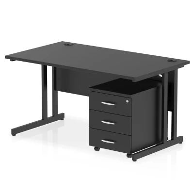 Image of Impulse 1400x800 Desk Black/Black Cantilever Leg 3 Drawer Mobile Ped