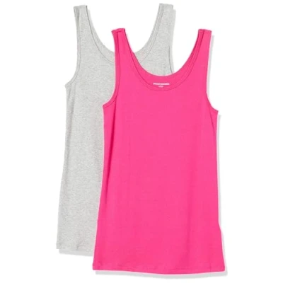 Image of Amazon Essentials Women&#039;s Slim fit Tank, Pack of 2, Bright Pink/Grey Heather, L