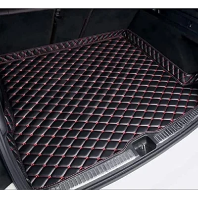 Image of LIPPSY Leather Car Trunk Boot Liner Mats for Jaguar F PACE 2019 2023, Tailored Rear Waterproof Carpets Anti Slip Protector Mat Accessories,D/Black red