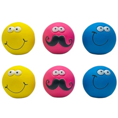 Image of WUNDAPETS 6 PACK GOOD BOY ASSORTED LATEX FACE BALLS SQUEAKY DOG PUPPY TOYS 7CM