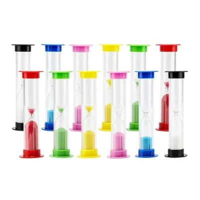 Image of ZEONHAK 12 Pack 6 Sizes Sand Timer Set, Mini Clock Timers Kit, Small Colorful Sandglass Plastic Hourglass Timer, 30sec / 1min 2mins 3mins 5mins 10mins, Colors