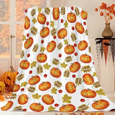 Image of JOOCAR Harvest Season Autumn Throw Blanket Pumpkin Apple Farmhouse Yellowing Fallen Leaves Cozy Soft Lightweight Flannel Plush Blankets for Bed Couch Living Room Sofa Chair,40x50 Inch