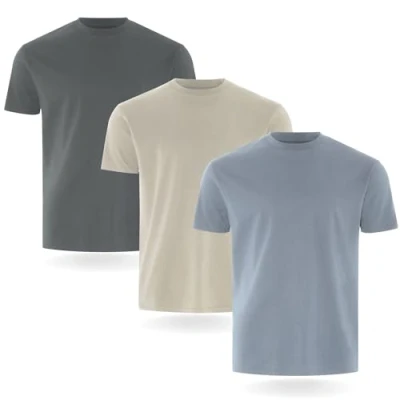 Image of FM London 3/5 Pack Mens T Shirt Premium Weight Shirts for Men with Lightly Fitted Design Super Soft Made 100% Cotton Stretch Fit Any Occasion Durable Comfort