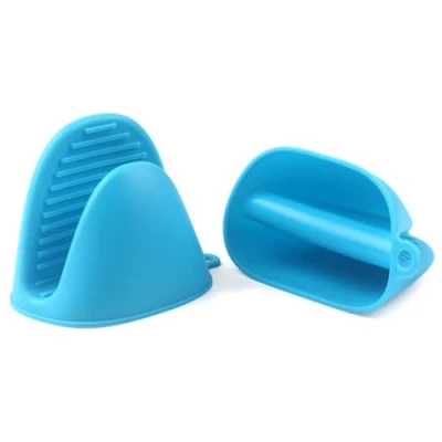 Image of Oven Glove Thicken Silicone Pot Holder Mini Mitts Heat Resistant Pinch Covers for Baking, Cooking, Bbq Grilling (Blue)