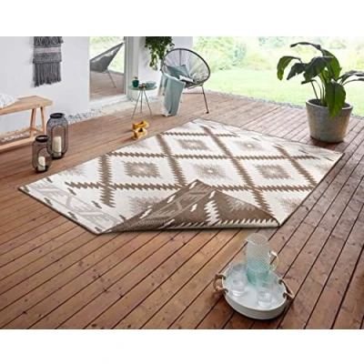 Image of NORTHRUGS Malibu Indoor and Outdoor Rug 120 x 170 cm Reversible Weatherproof Modern Geometric Pattern Runner for Balcony Patio Garden Conservatory Living Room Waterproof in Linen