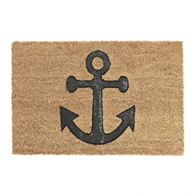 Image of Relaxdays Nautical Anchor Doormat Coir, 40 x 60 cm, Door Mat Inside &amp; Outside, Non Slip, Rectangular, Coir/Black