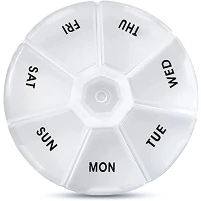 Image of Cheeroyal 4 PCS Daily Pill Box, Organiser 7 Day, Round Tablet Organiser, Medicine Storage Dispenser for Vitamin, Pills, Supplements (4)