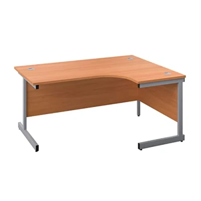 Image of Office Hippo Heavy Duty Desk, Right Corner Strong &amp; Reliable Workstation, Table With Integrated Cable Ports, PC Desk For or Home Beech Top / Silver Frame