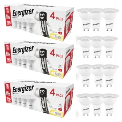 Image of Energizer GU10 LED Bulbs Warm White 3000k (12 Pack) 50W Equivalent 345lm, 4.2W Light Bulb, Non Dimmable 38 Beam Angle Energy Saving