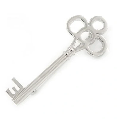 Image of Avalaya Polished Rhodium Plated Key Brooch 60mm L
