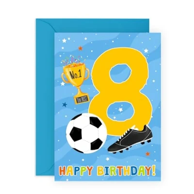 Image of Central 23 Eighth Birthday Card For Boys Football Age 8 Happy 8th Greeting Kids Eight Years Old Milestone Baby Cards Child Comes With Sticker