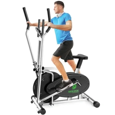 Image of Cross Trainer, 2 in 1 Elliptical Trainers with LCD Monitor, Upgraded Adjustable Resistance, Max Weight 265LBS, Trainer Exercise Machine for Home Gym, Sliver